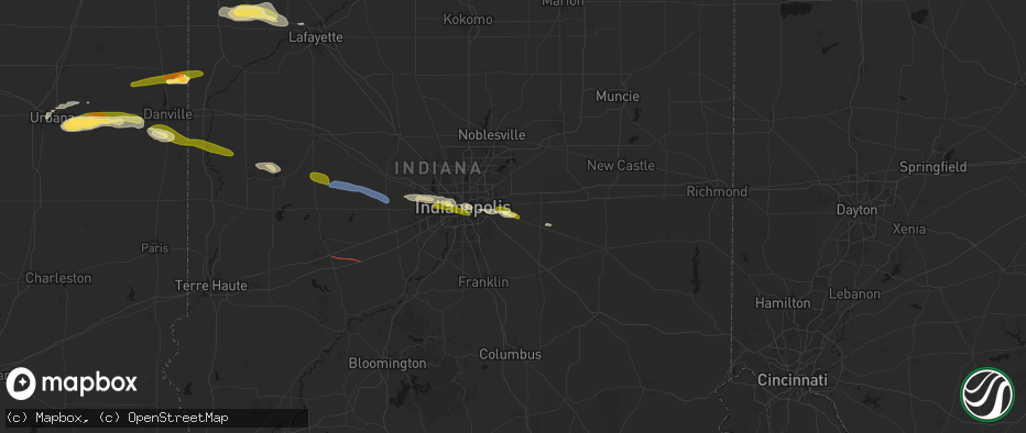 Hail map in New Palestine, IN on June 16, 2026