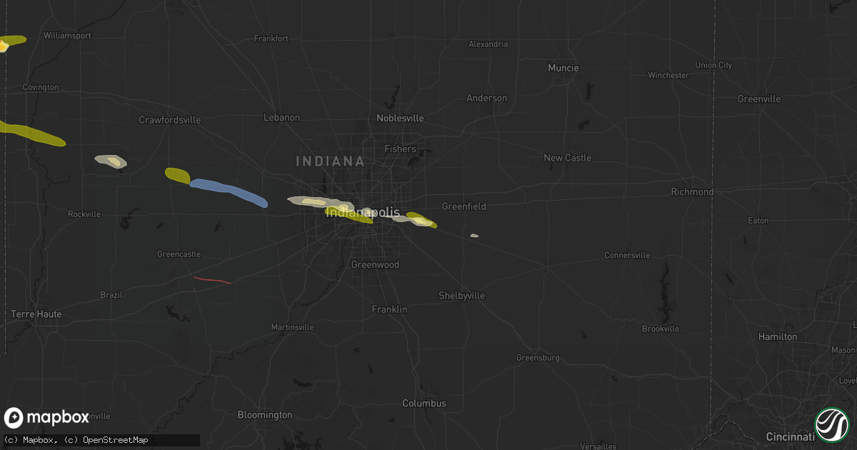 Hail map in New Palestine, IN on June 16, 2026