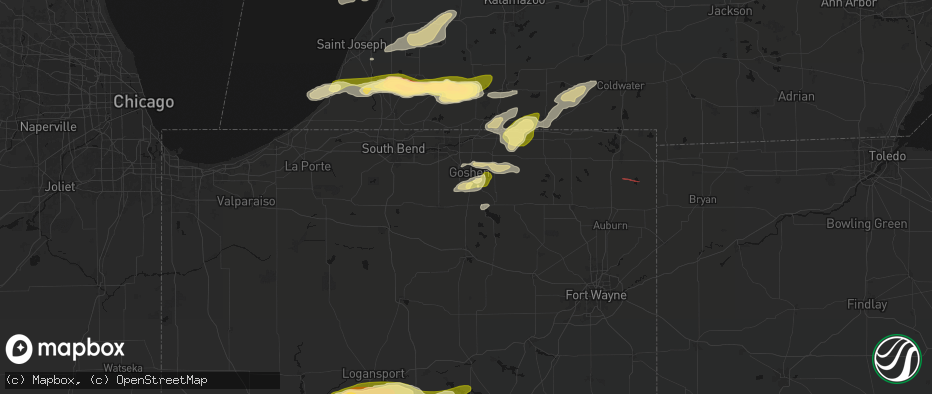 Hail map in New Paris, IN on June 16, 2026