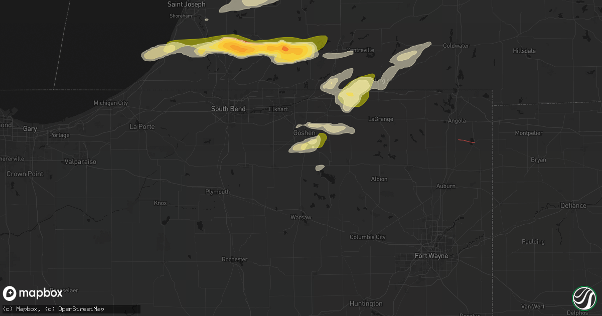 Hail map in New Paris, IN on June 16, 2026