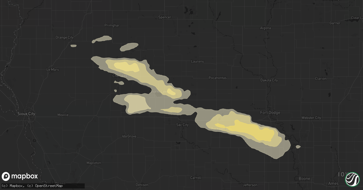 Hail map in Newell, IA on June 16, 2026