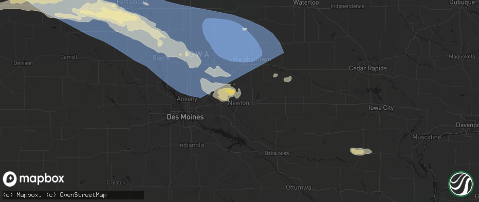 Hail map in Newton, IA on June 16, 2026