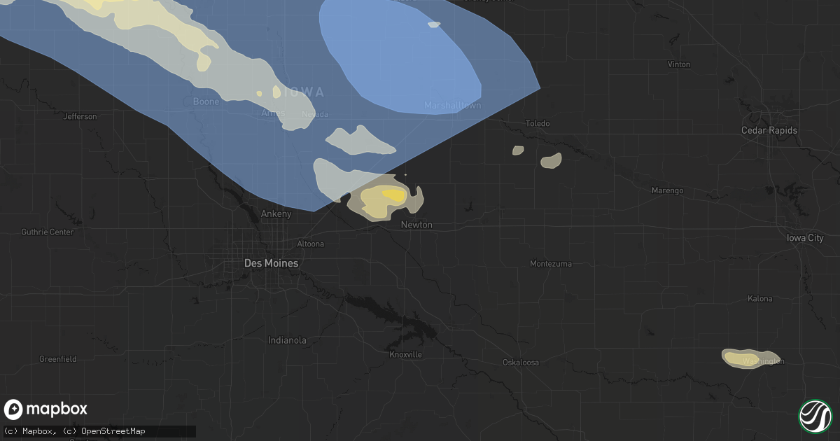 Hail map in Newton, IA on June 16, 2026