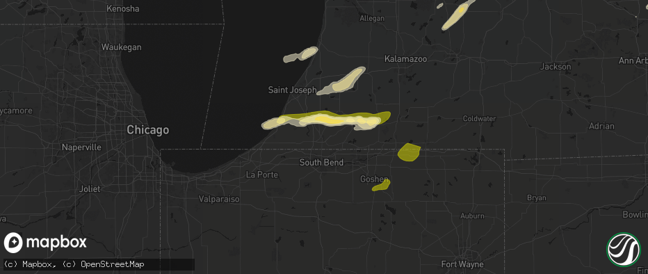Hail map in Niles, MI on June 16, 2026