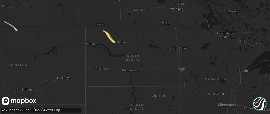 Hail map in North Dakota on June 16, 2026