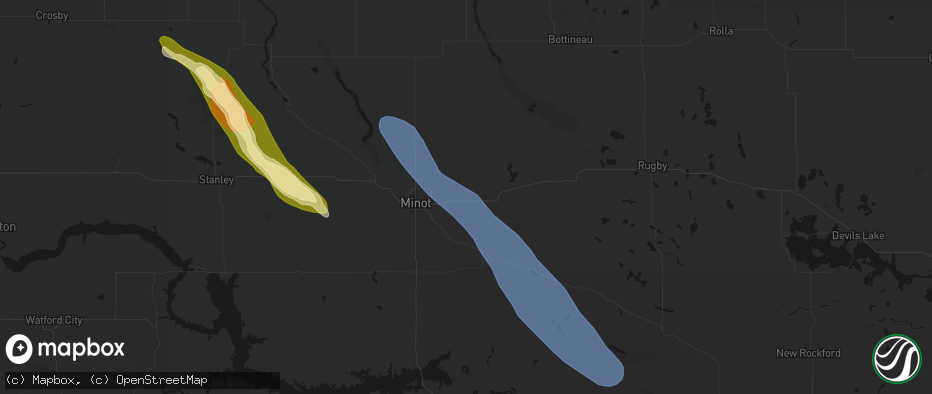 Hail map in Norwich, ND on June 16, 2026
