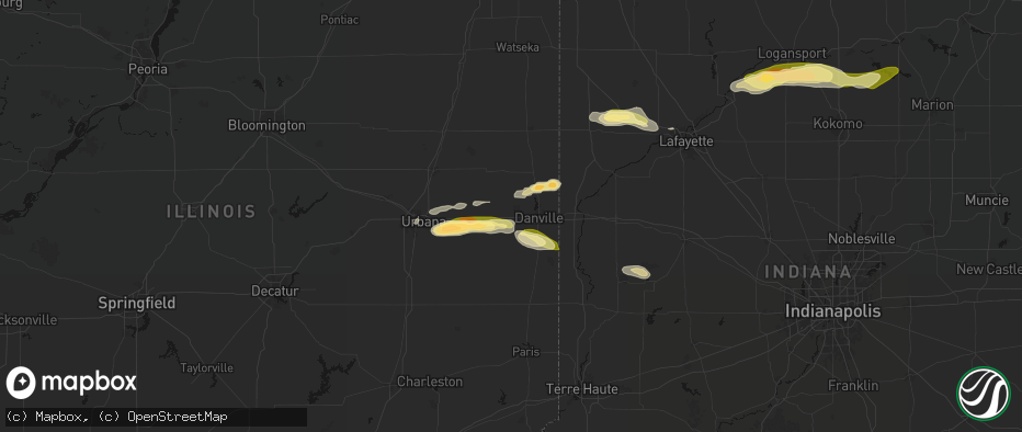 Hail map in Oakwood, IL on June 16, 2026