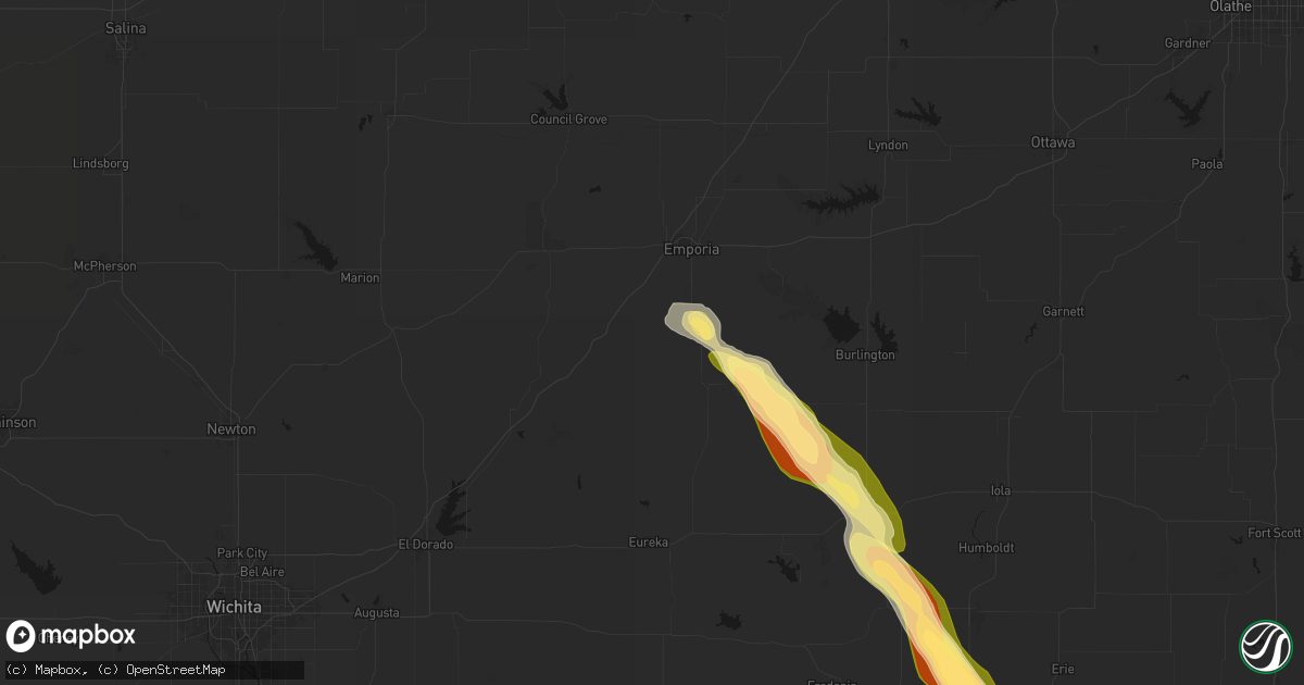 Hail map in Olpe, KS on June 16, 2026