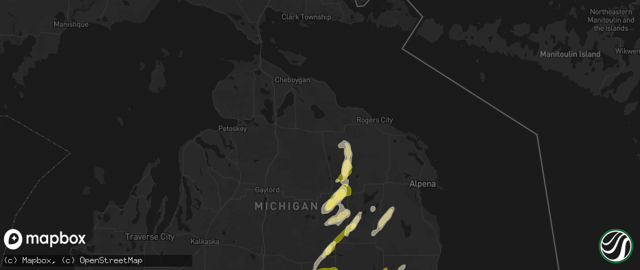 Hail map in Onaway, MI on June 16, 2026