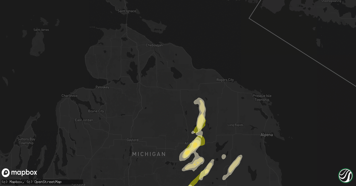 Hail map in Onaway, MI on June 16, 2026