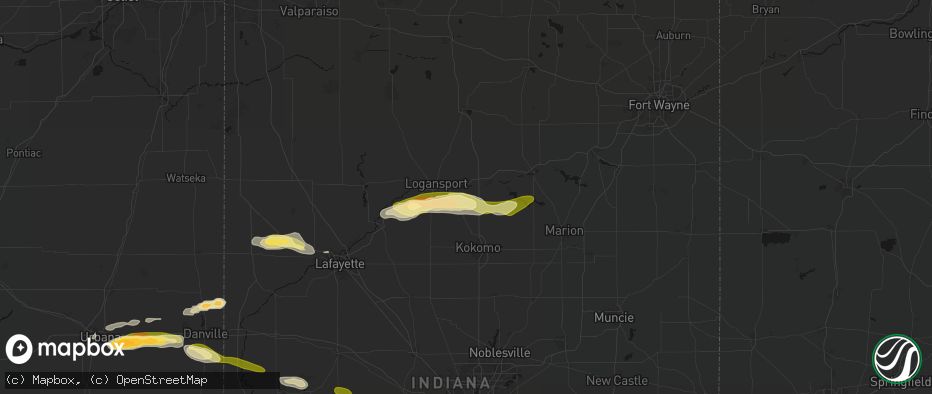 Hail map in Onward, IN on June 16, 2026