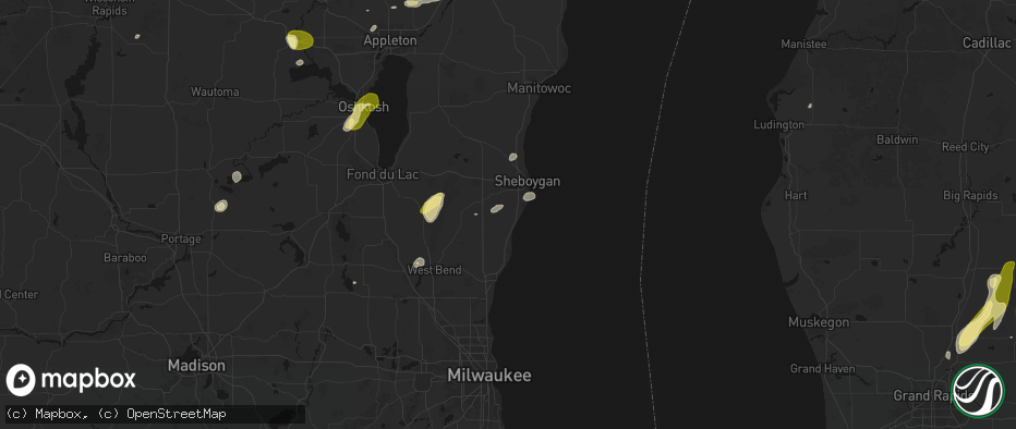 Hail map in Oostburg, WI on June 16, 2026
