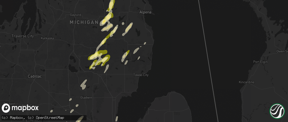 Hail map in Oscoda, MI on June 16, 2026