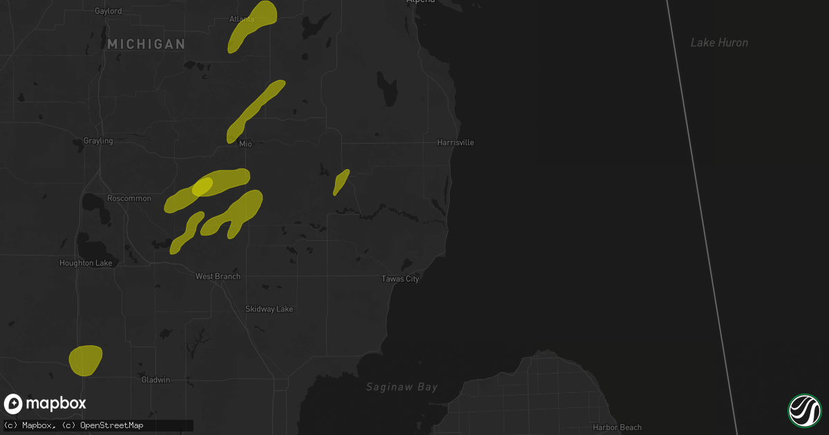 Hail map in Oscoda, MI on June 16, 2026