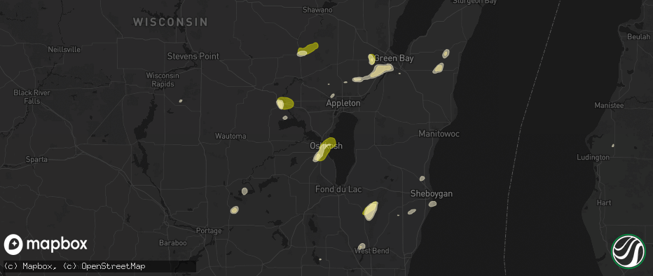 Hail map in Oshkosh, WI on June 16, 2026