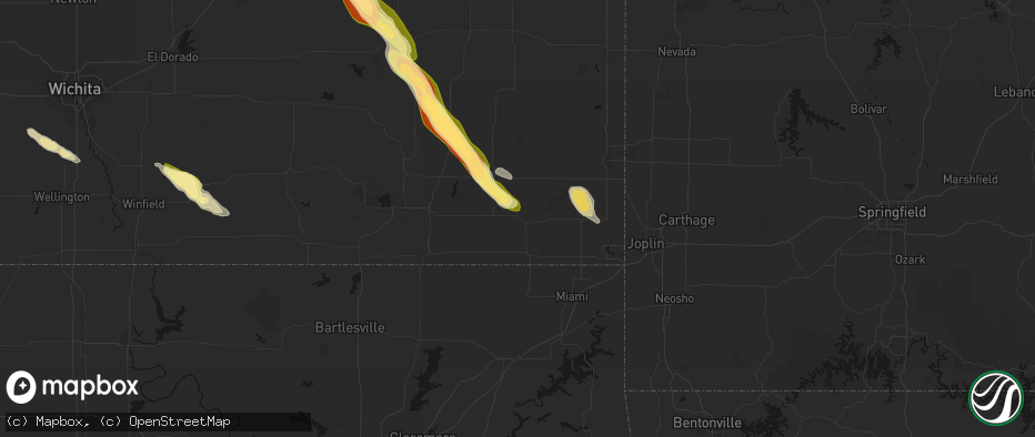Hail map in Oswego, KS on June 16, 2026
