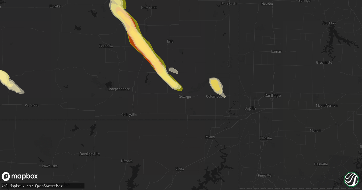 Hail map in Oswego, KS on June 16, 2026