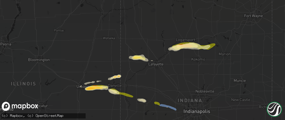 Hail map in Otterbein, IN on June 16, 2026