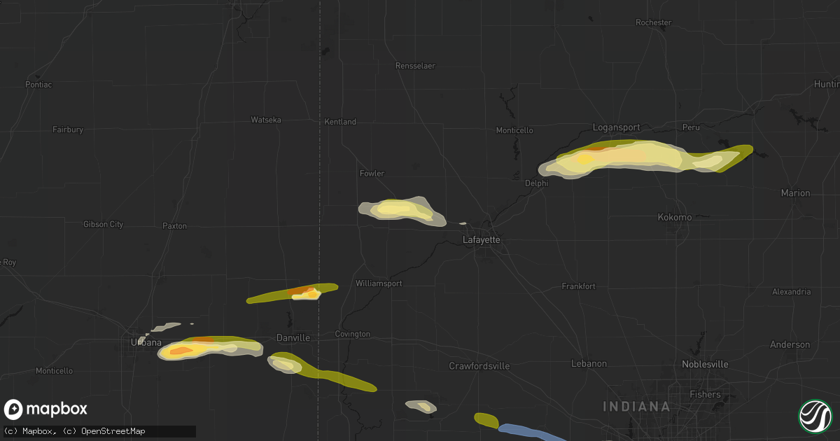 Hail map in Otterbein, IN on June 16, 2026