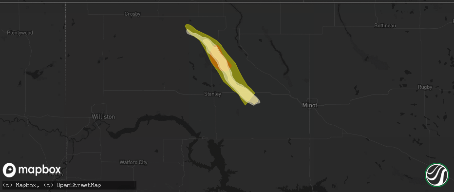 Hail map in Palermo, ND on June 16, 2026