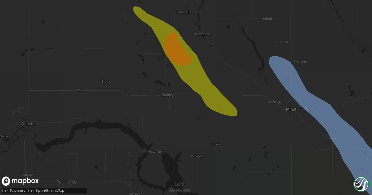 Hail map in Palermo, ND on June 16, 2026