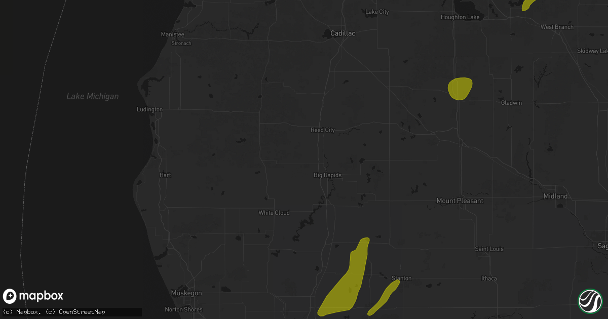 Hail map in Paris, MI on June 16, 2026
