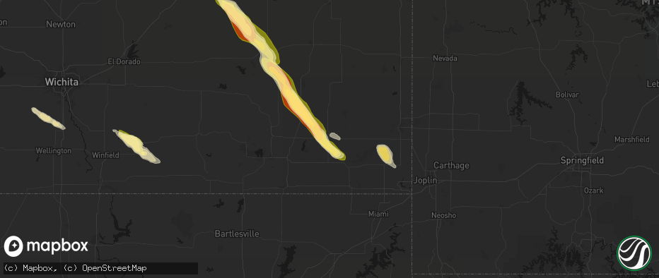 Hail map in Parsons, KS on June 16, 2026