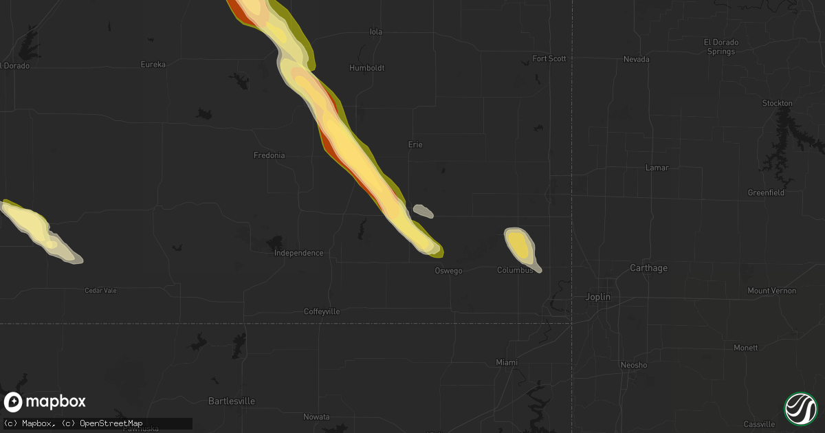 Hail map in Parsons, KS on June 16, 2026