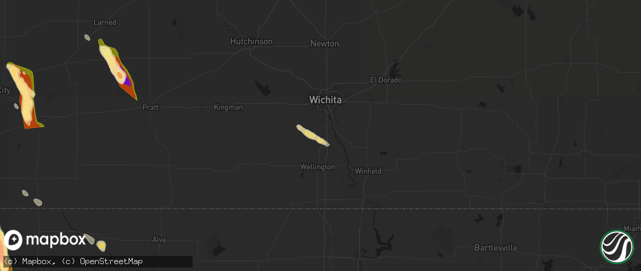 Hail map in Peck, KS on June 16, 2026
