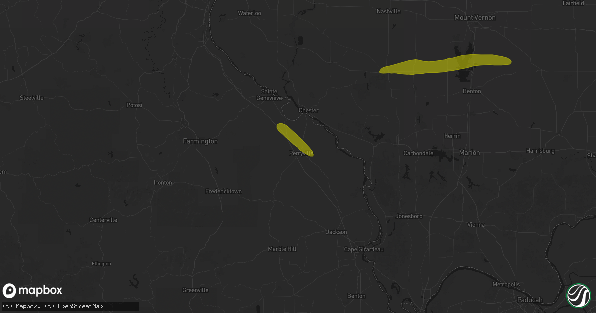 Hail map in Perryville, MO on June 16, 2026