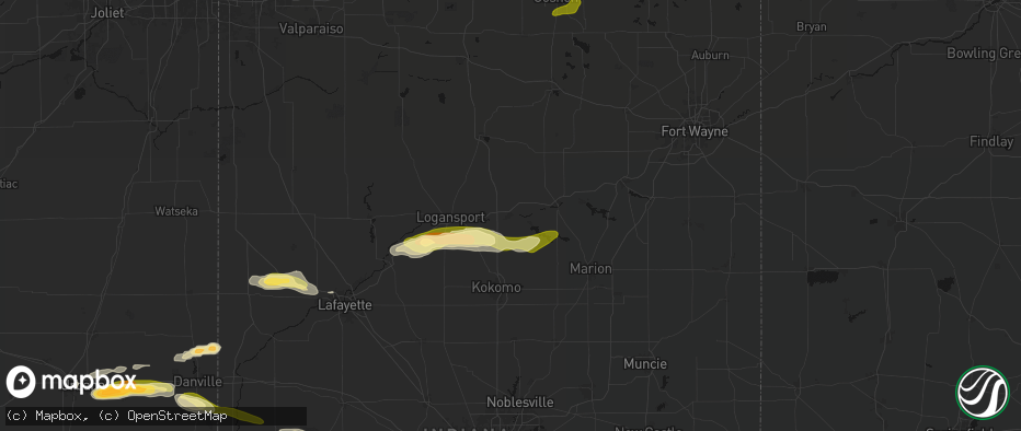 Hail map in Peru, IN on June 16, 2026