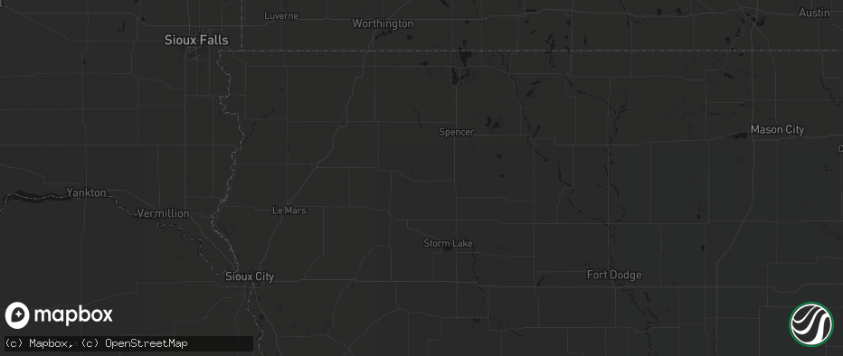 Hail map in Peterson, IA on June 16, 2026