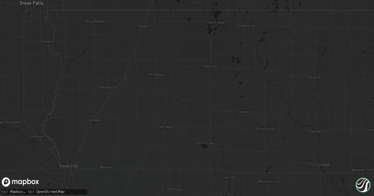 Hail map in Peterson, IA on June 16, 2026
