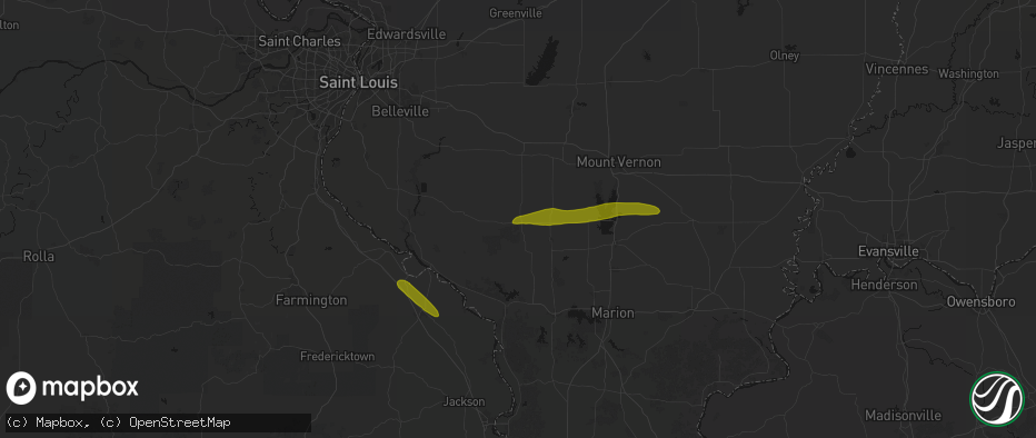 Hail map in Pinckneyville, IL on June 16, 2026