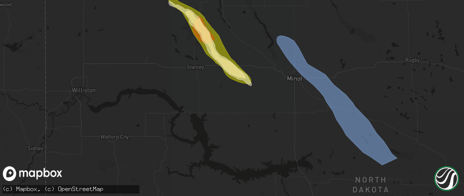 Hail map in Plaza, ND on June 16, 2026