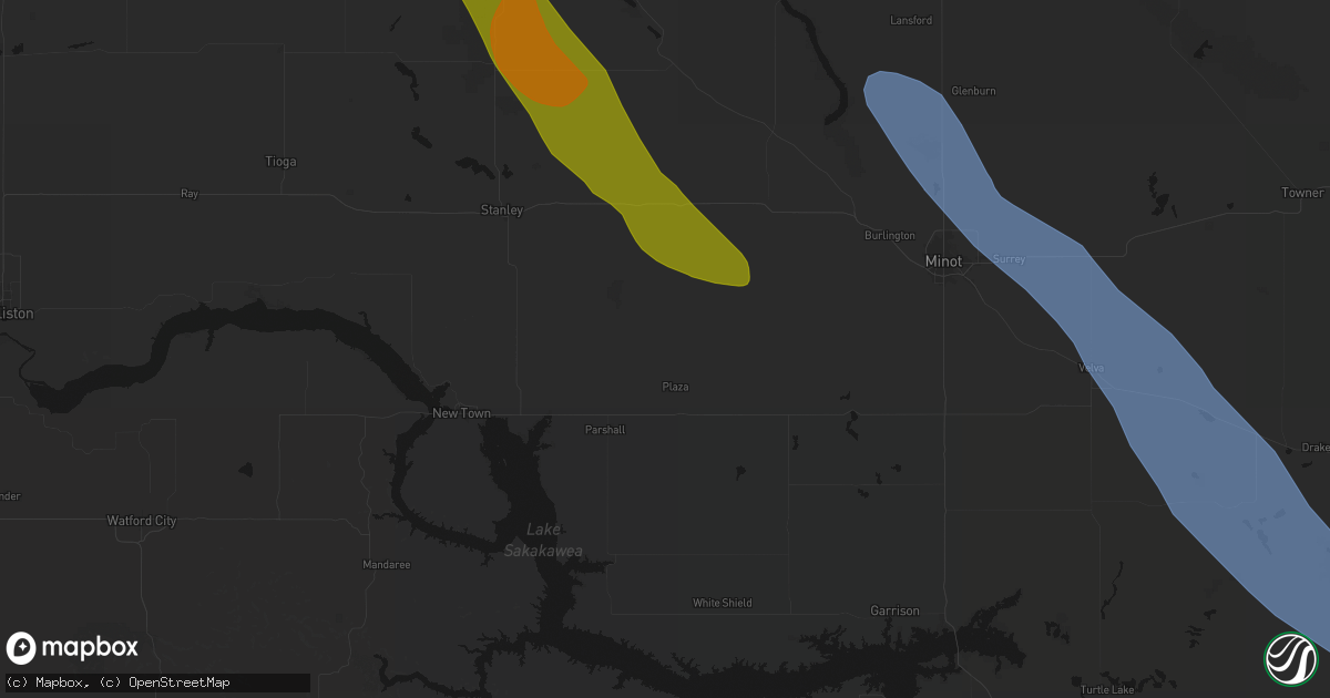 Hail map in Plaza, ND on June 16, 2026