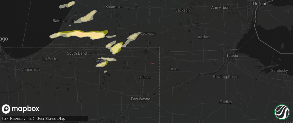 Hail map in Pleasant Lake, IN on June 16, 2026