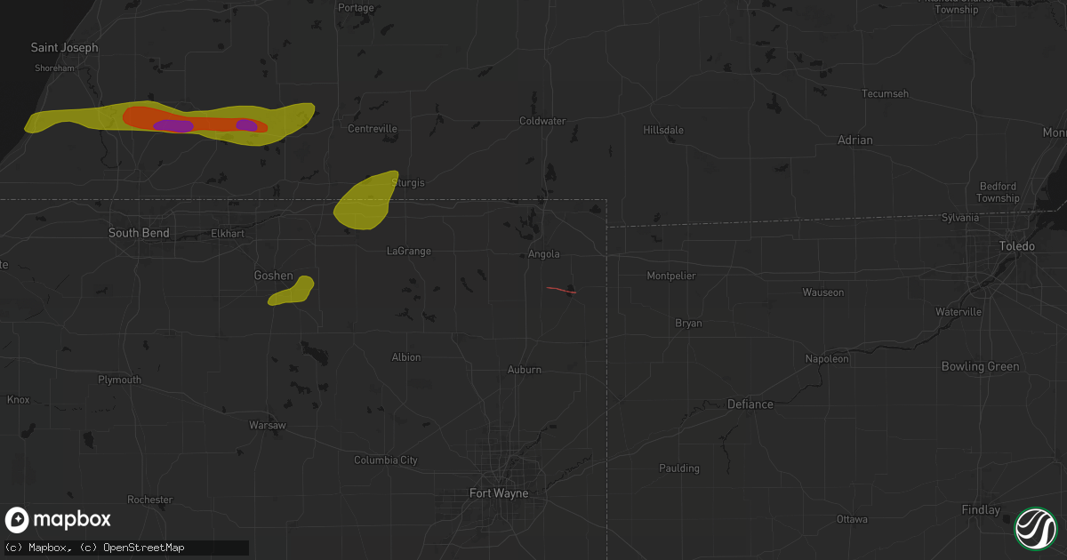 Hail map in Pleasant Lake, IN on June 16, 2026