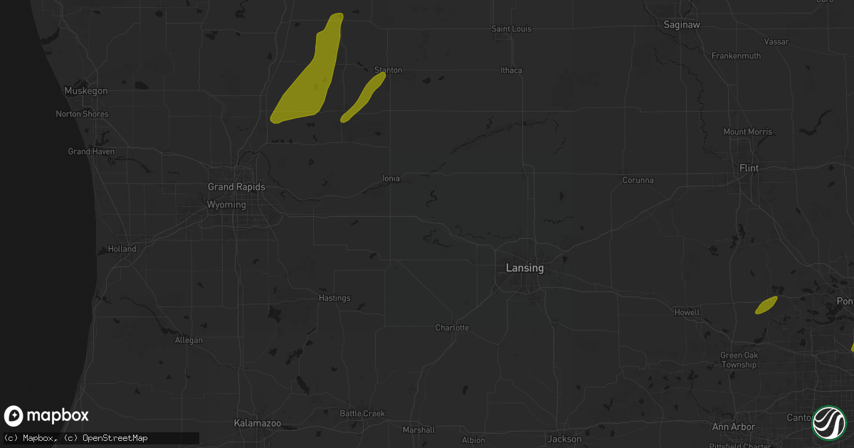 Hail map in Portland, MI on June 16, 2026