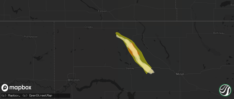 Hail map in Powers Lake, ND on June 16, 2026
