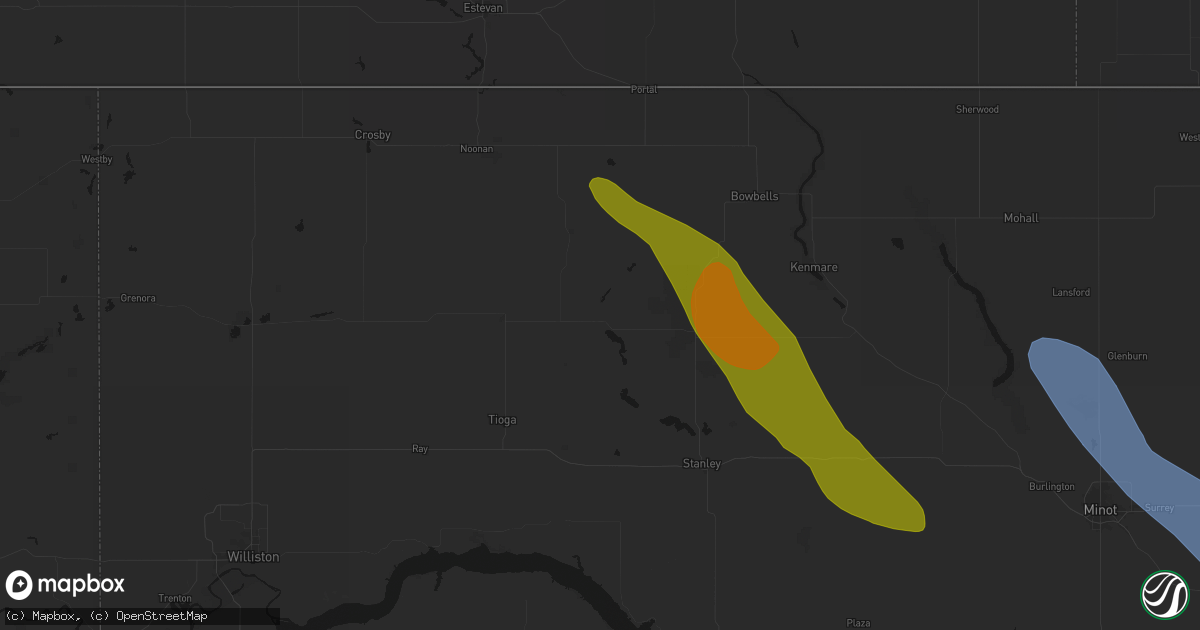 Hail map in Powers Lake, ND on June 16, 2026