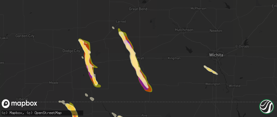 Hail map in Pratt, KS on June 16, 2026