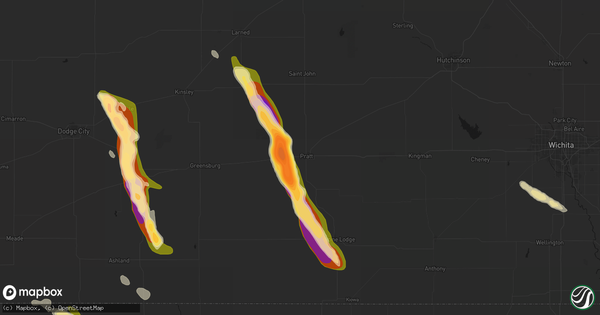 Hail map in Pratt, KS on June 16, 2026