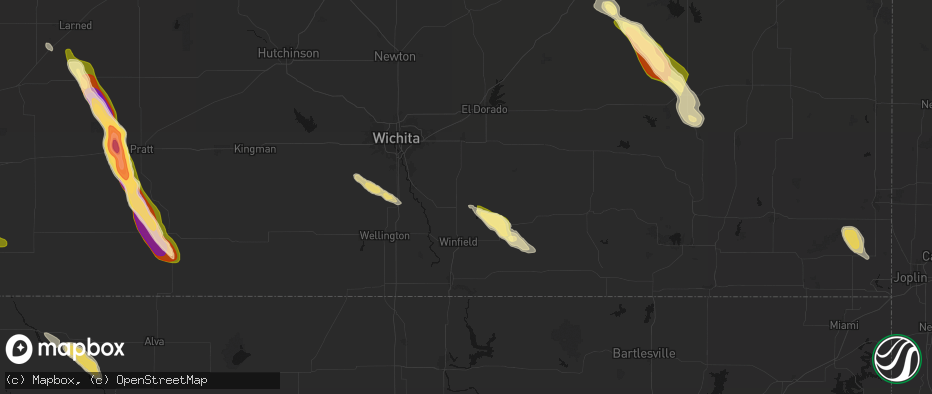 Hail map in Rock, KS on June 16, 2026