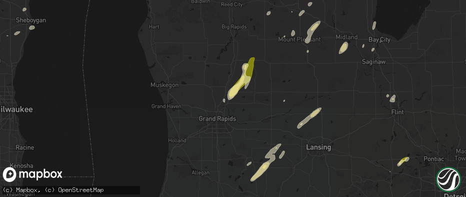 Hail map in Rockford, MI on June 16, 2026