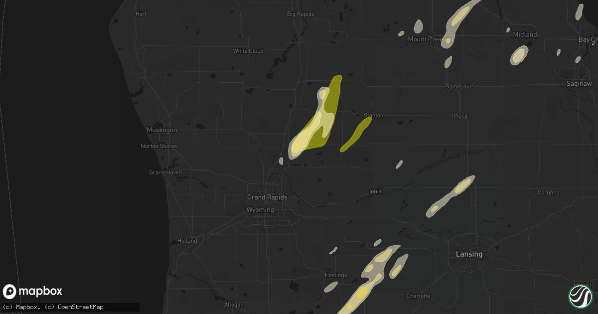 Hail map in Rockford, MI on June 16, 2026