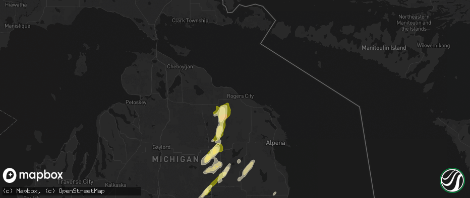 Hail map in Rogers City, MI on June 16, 2026