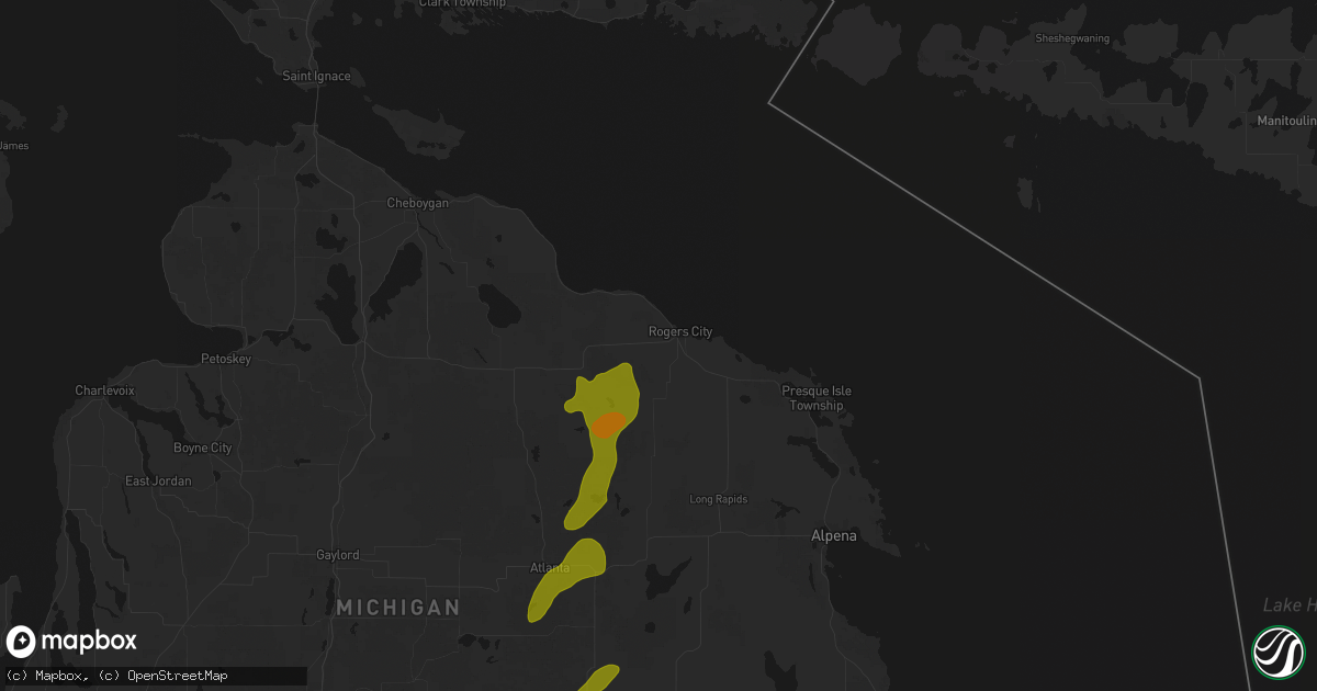 Hail map in Rogers City, MI on June 16, 2026