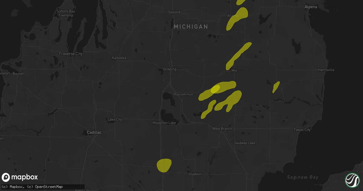 Hail map in Roscommon, MI on June 16, 2026