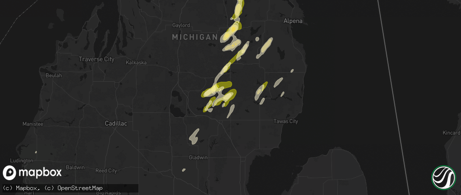 Hail map in Rose City, MI on June 16, 2026
